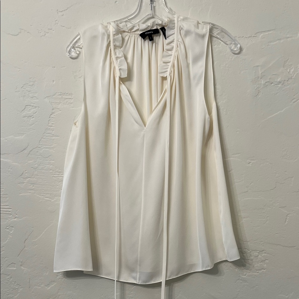 Theory Ivory Sleeveless Ruffle Blouse